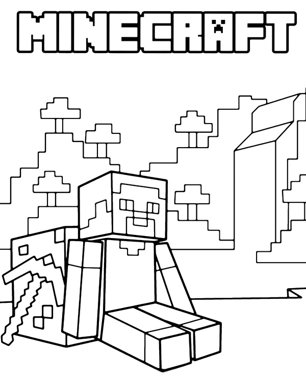 Minecraft coloring page with steve