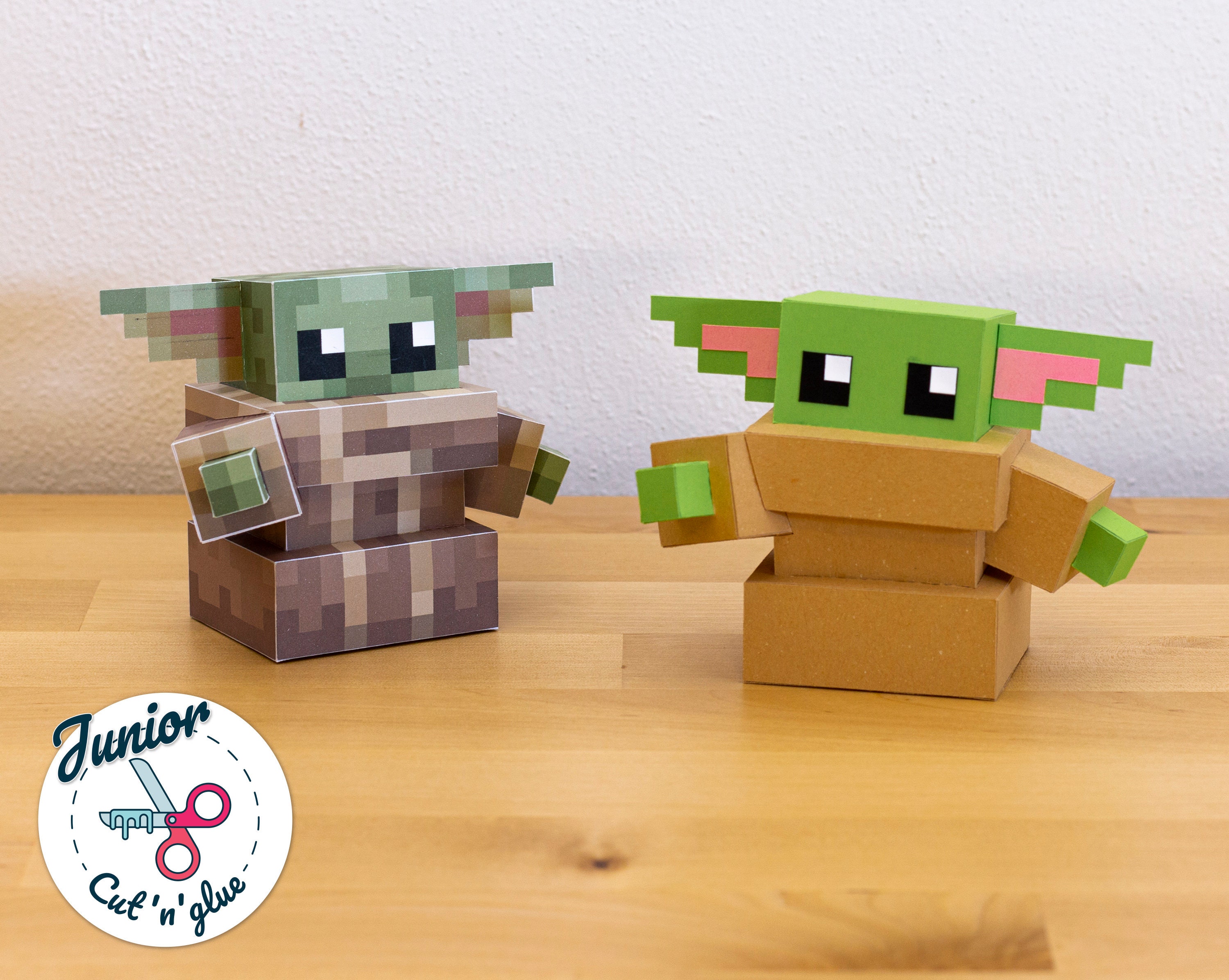 Baby yoda minecraft style origami papercraft