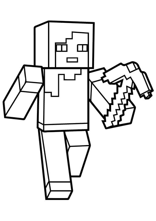 Alex holding pickaxe coloring page