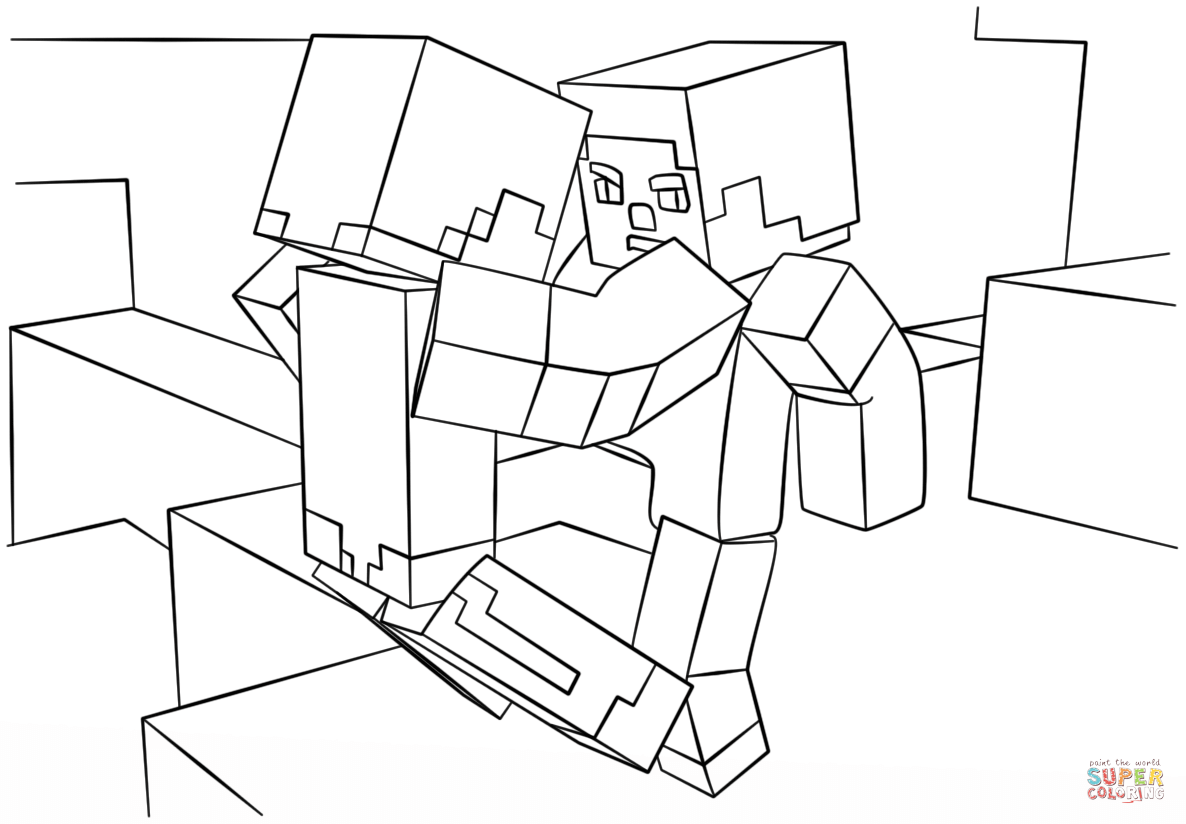 Minecraft fight scene coloring page free printable coloring pages