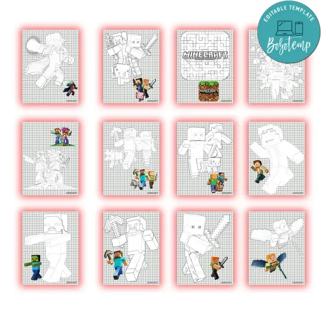 Minecraft coloring pages customizable template instant download