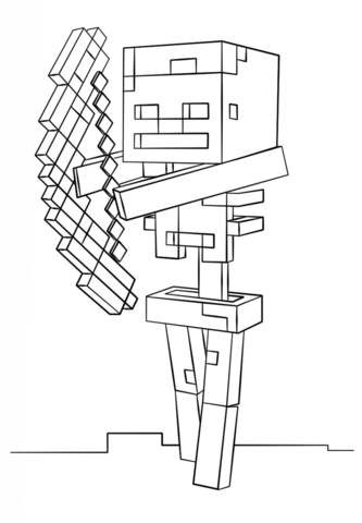 Minecraft skeleton with bow coloring page free printable coloring pages