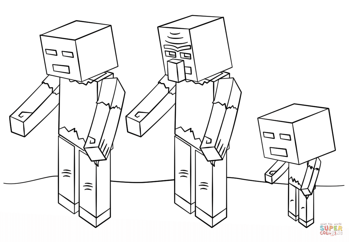 Minecraft zombies coloring page free printable coloring pages