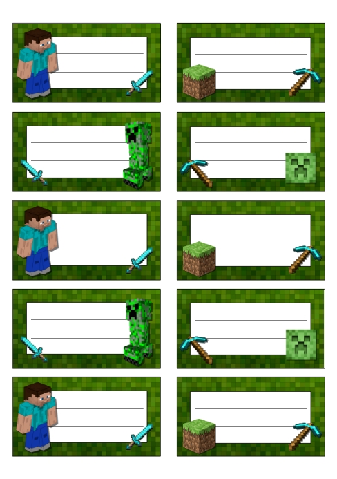 Notebook labels stickers boys minecraft template