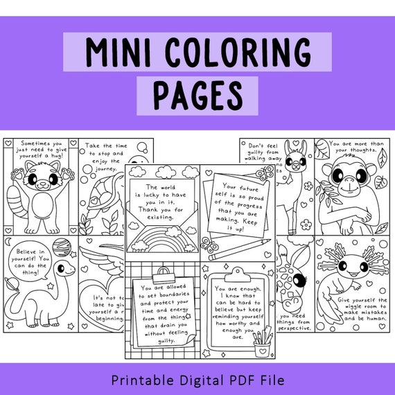 Mini inspiring coloring pages printable hand drawn l digital coloring book cute printable sheets pdf relaxation positivity