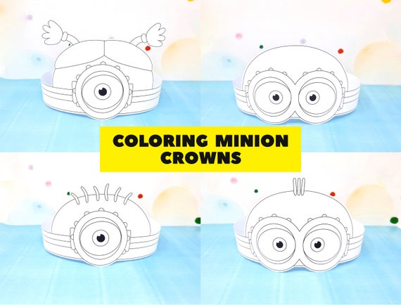 Minion crowns coloring minion birthday crown party headband printable minion crowns diy minion birthday crown minion decor coloring download now