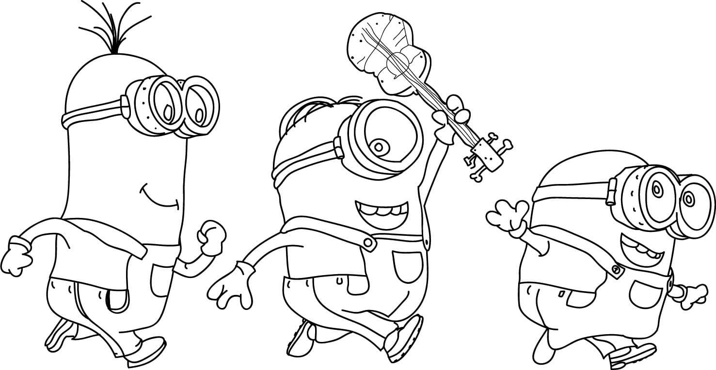 Minions team running coloring page