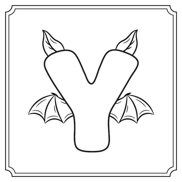 Premium vector halloween english alphabet letter y cute bat theme sketch for coloring