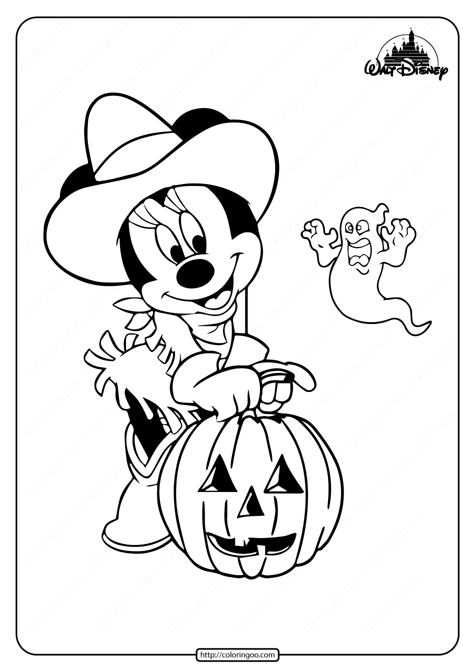 Minnie mouse with pumpkin coloring pages