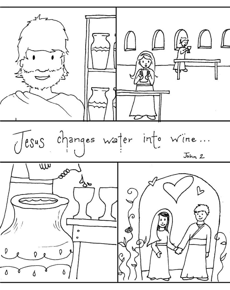 Jesus turns water into wine coloring pages