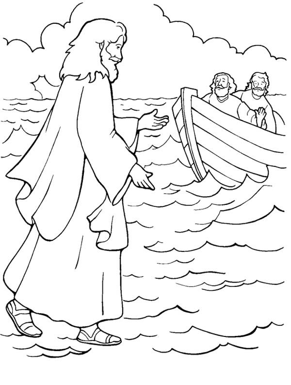 One of miracles of jesus is walking on water coloring page