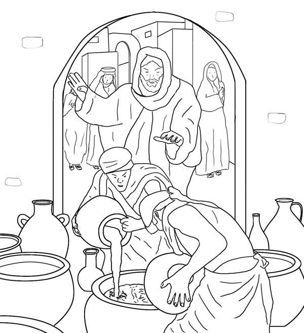 Jesus make wine from water in miracles of jesus coloring page