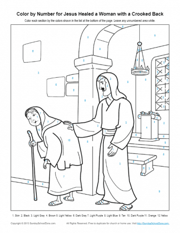 Bible coloring pages for kids jesus healed a woman