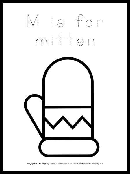 Free letter m is for mitten coloring page â the art kit