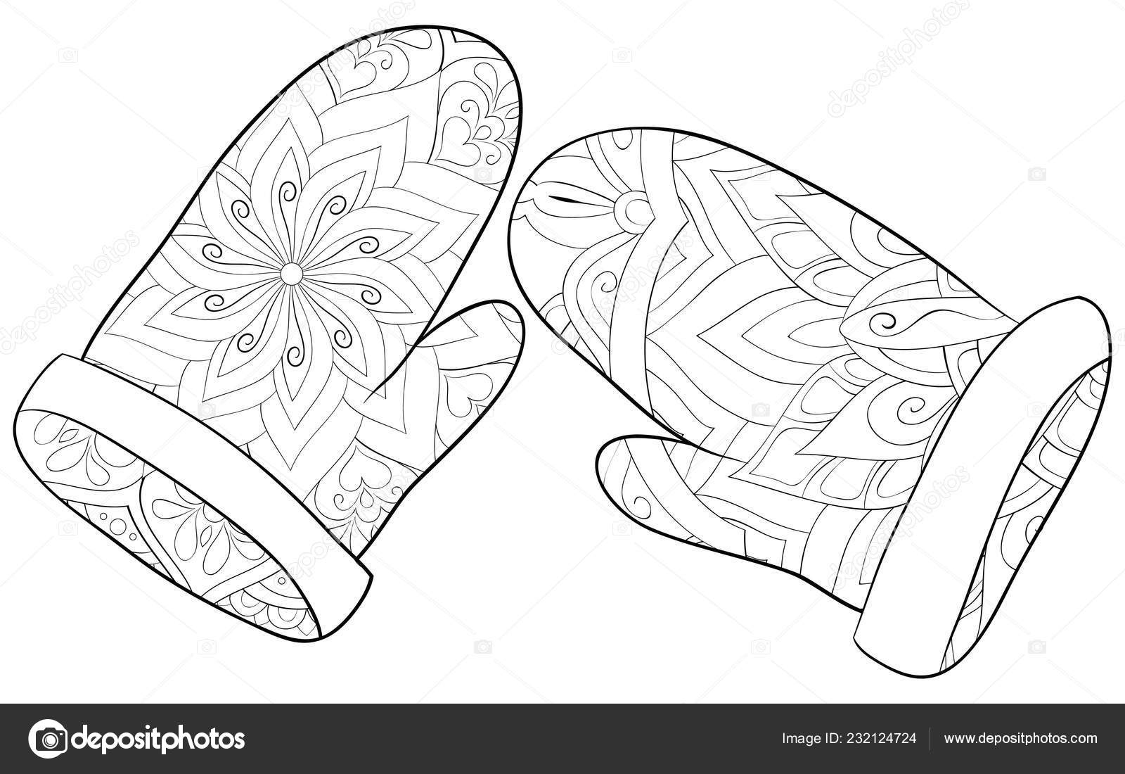 Christmas pair mittens ornaments image relaxing activity coloring book page stock vector by nonuzza