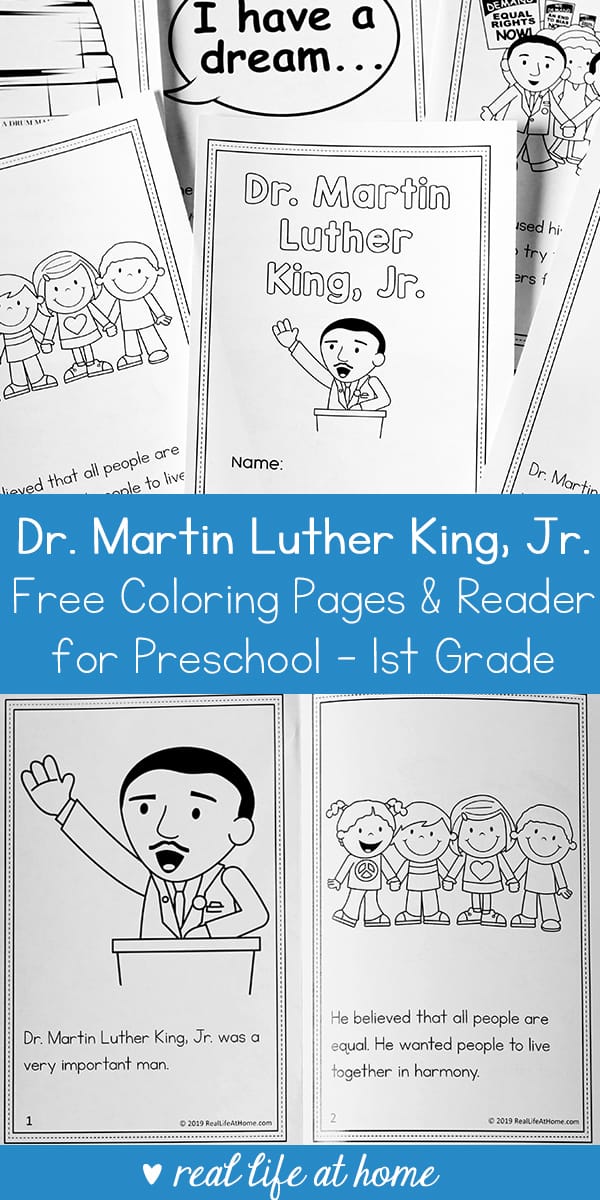 Martin luther king jr coloring book and reader printable for preschool