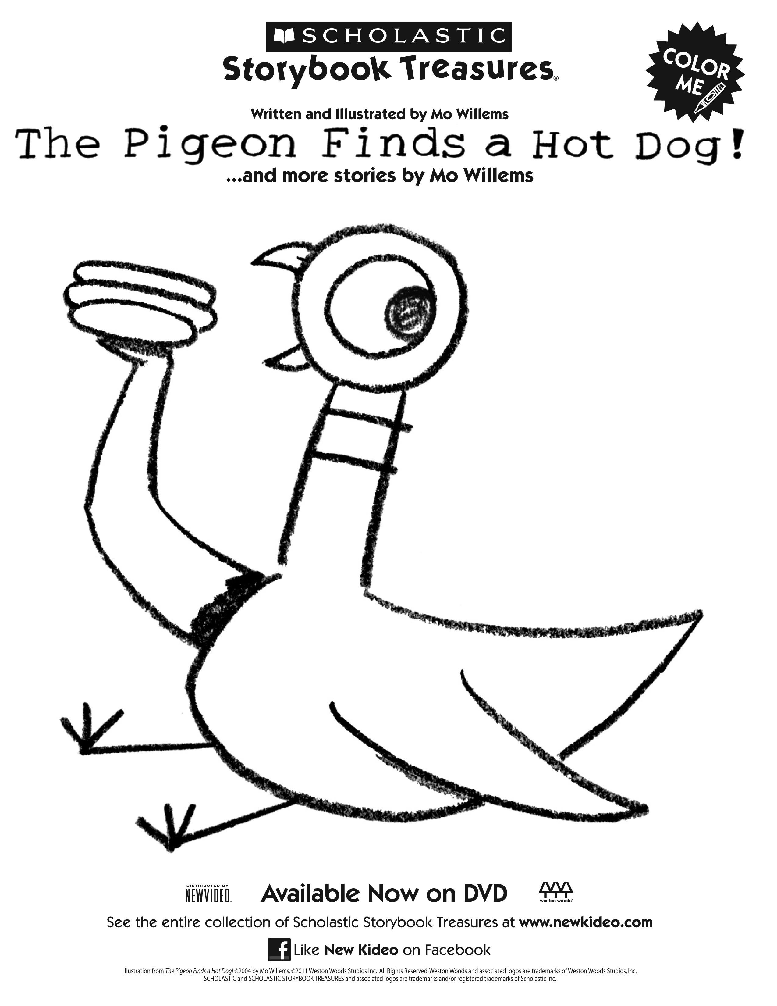 Pigeon finds a hot dog printable coloring sheet pigeon books mo willems dog coloring page