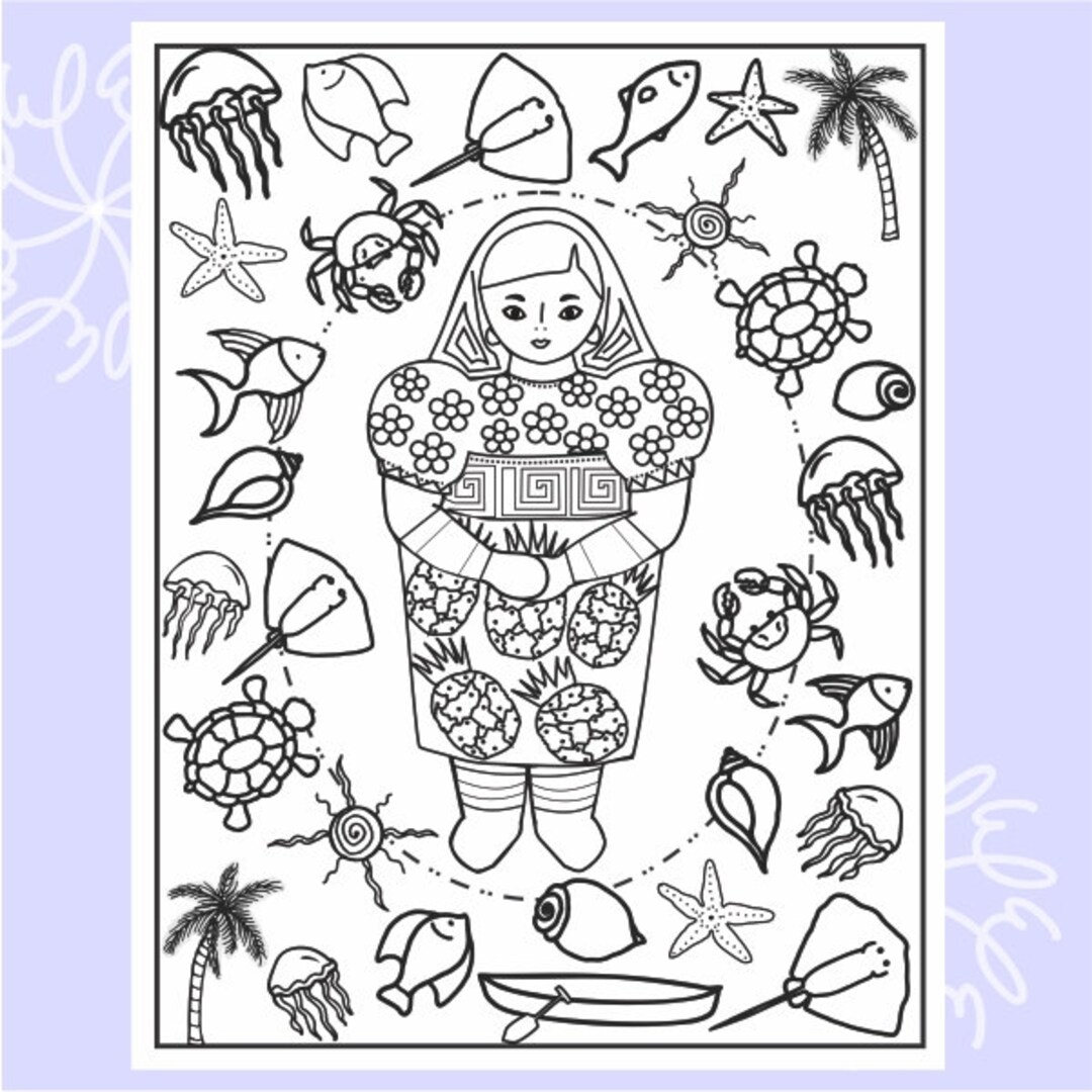 Coloring page for adults coloring page printable coloring page indigenous girl coloring page for kids download digital product guna art