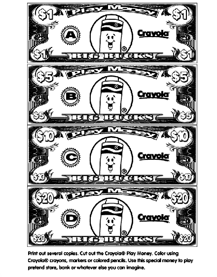 Play money coloring page