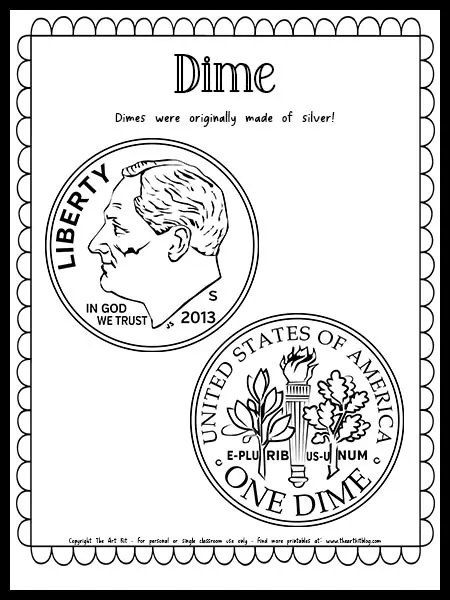 Dime coin â money coloring page free printable download â the art kit