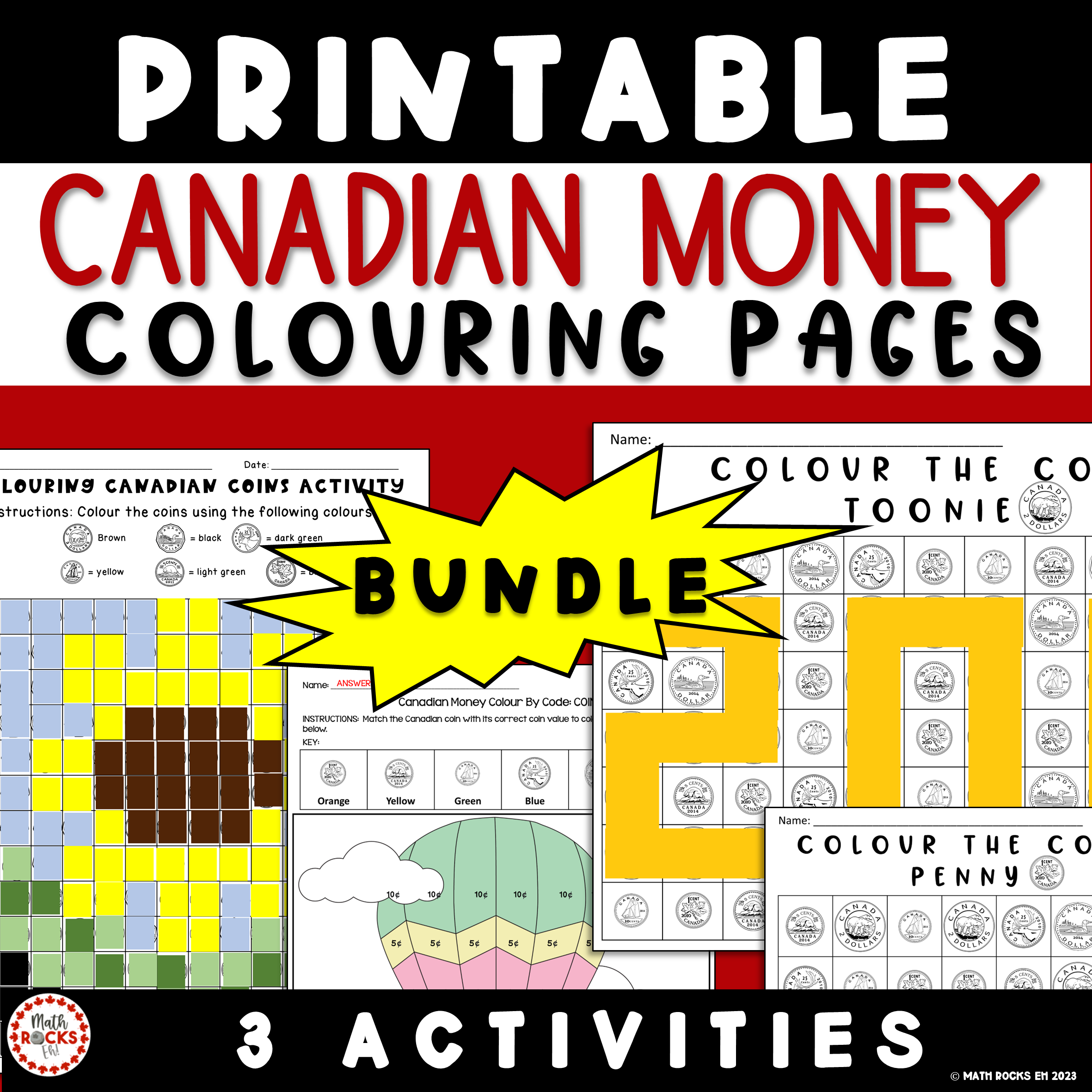 Canadian money colouring pages made by teachers