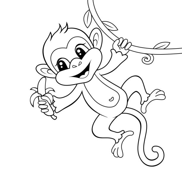 Cute monkey coloring pages stock illustrations royalty