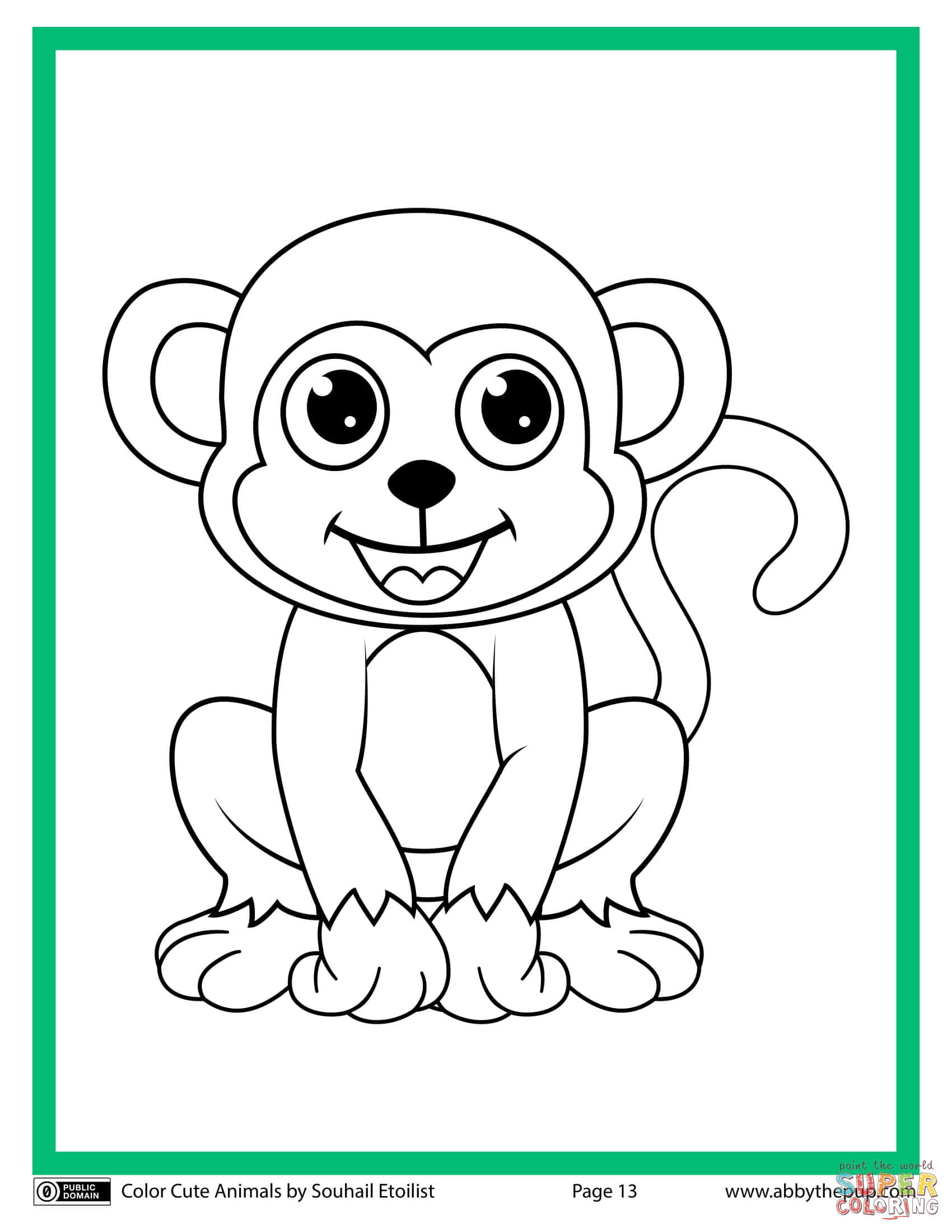 Cute monkey coloring page free printable coloring pages