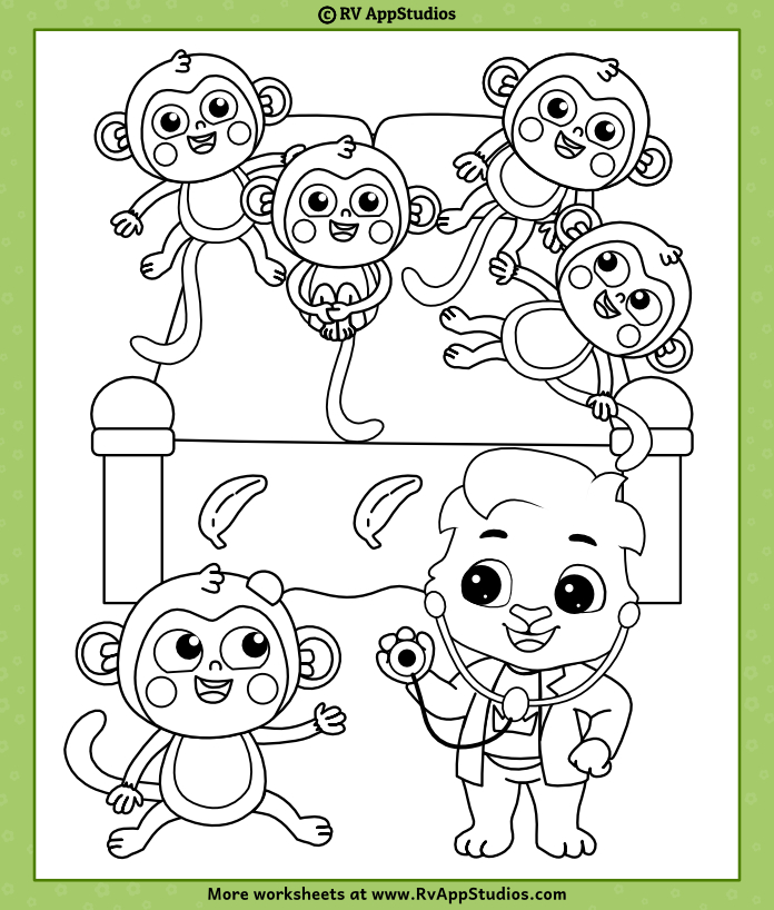 Five little monkeys coloring page for children free printable to download