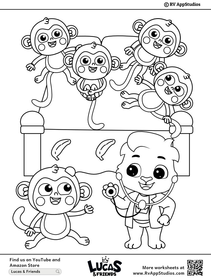 Five little monkeys coloring page for children free printable to download