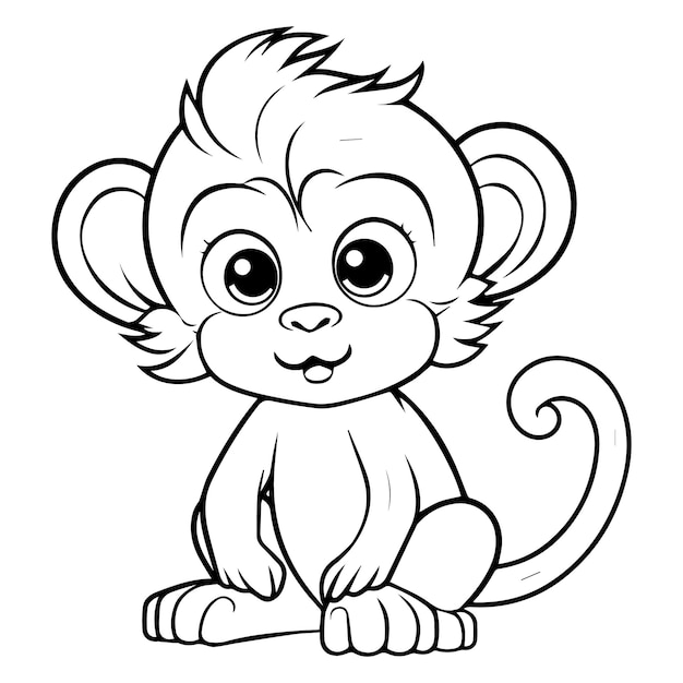 Premium vector coloring page monkey illustration kawaii style line drawing monkey