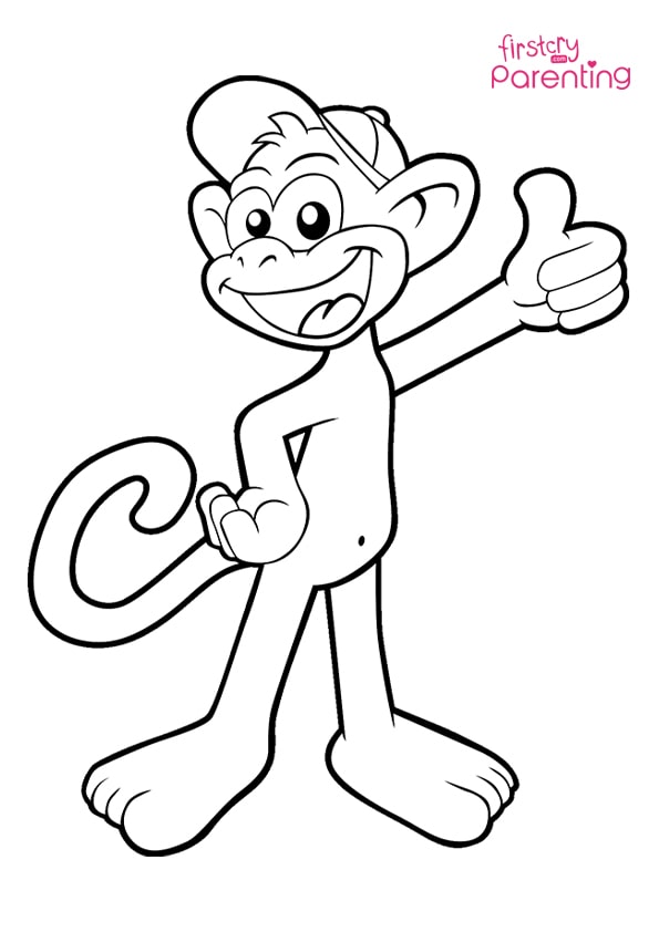 Cute cartoon monkey coloring page for kids