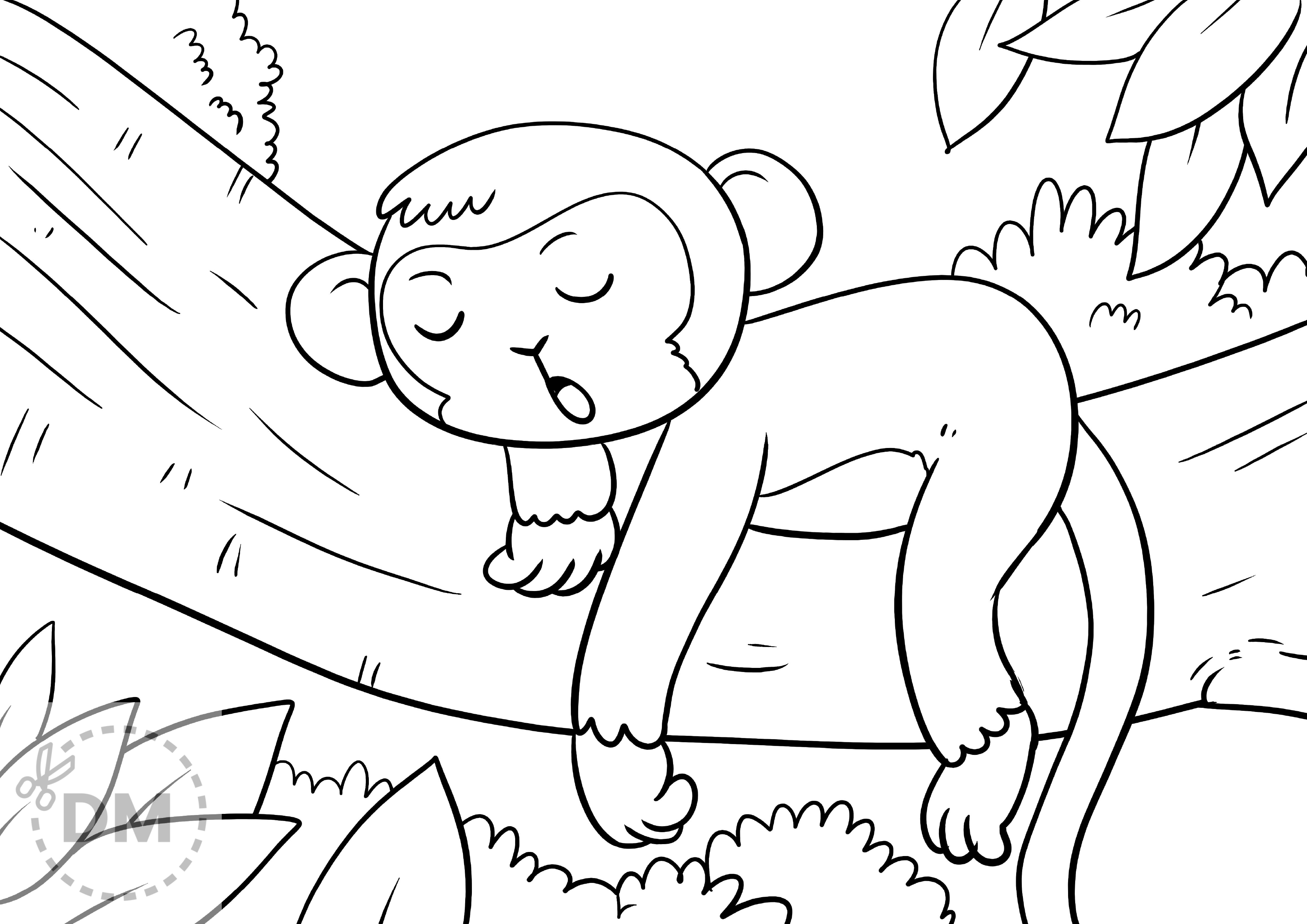 Cute monkey coloring page free printable sheet