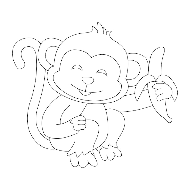 Premium vector cute little monkey coloring page for kids animal outline coloring book cartoon vector illustration