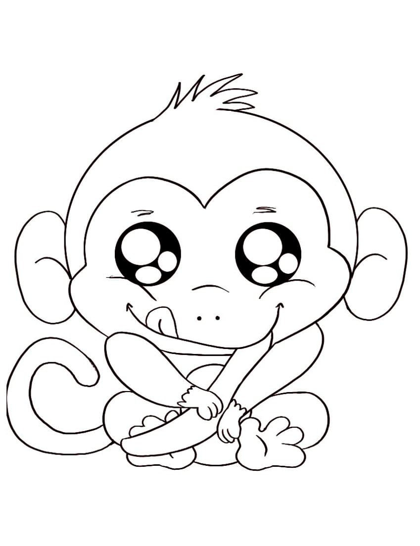 Monkey kawaii coloring page
