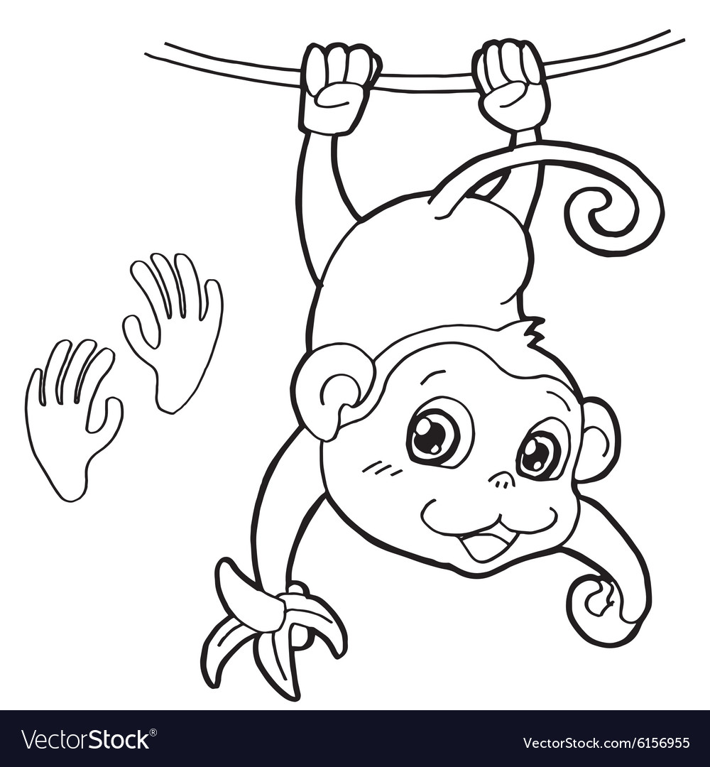 Monkey with paw print coloring pages royalty free vector