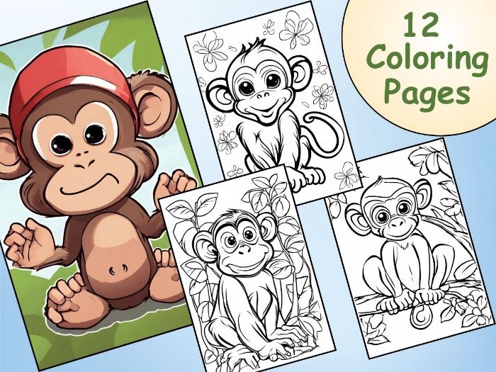 Printable cute monkey coloring pages for kids engage young learners with fun teaching resources