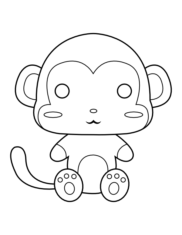 Printable kawaii monkey coloring page
