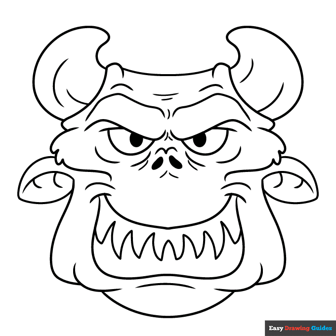 Monster face coloring page easy drawing guides