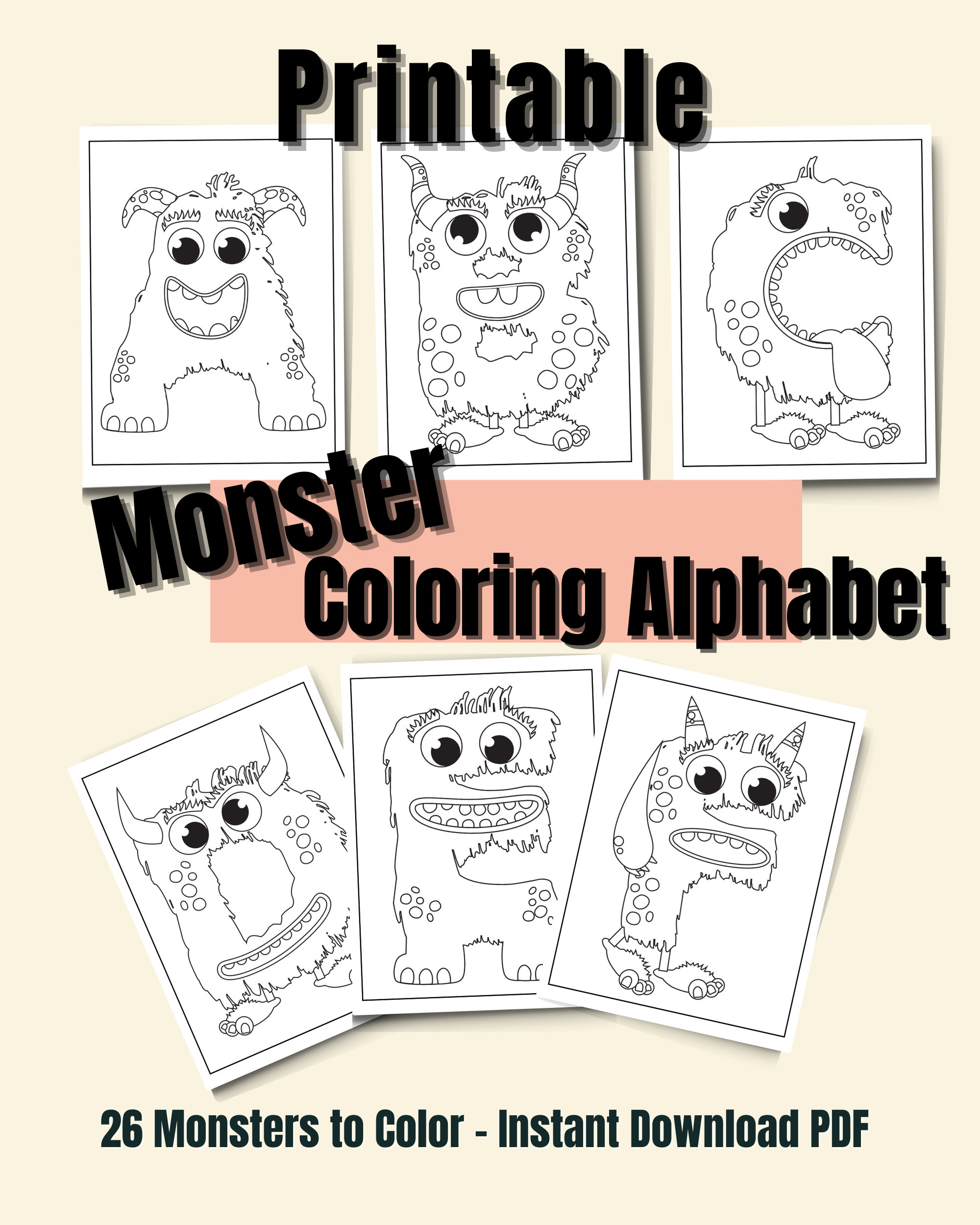 Printable monster coloring alphabet alphabet coloring pages instant download pdf