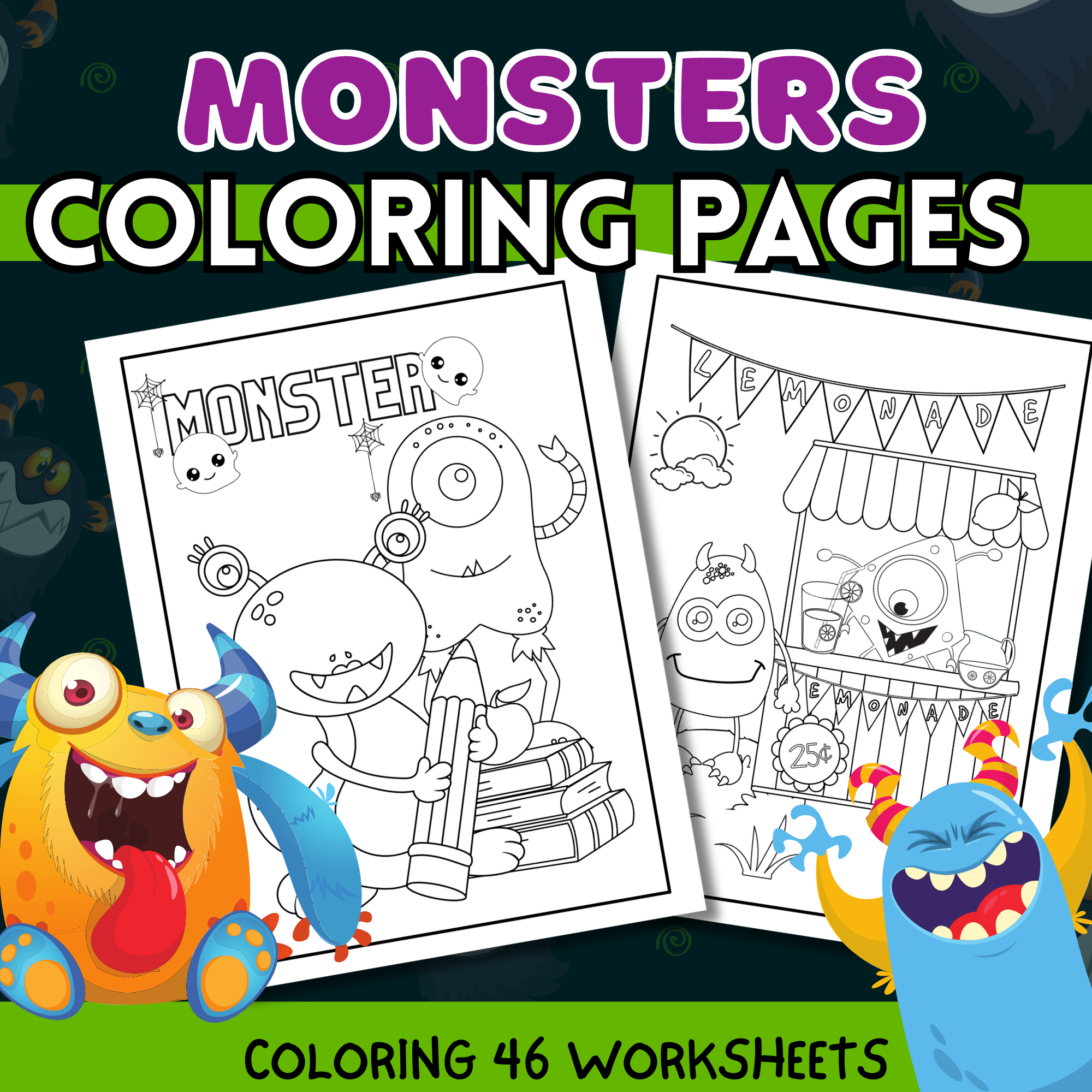 Monster coloring pages and halloween art activity made by teachers