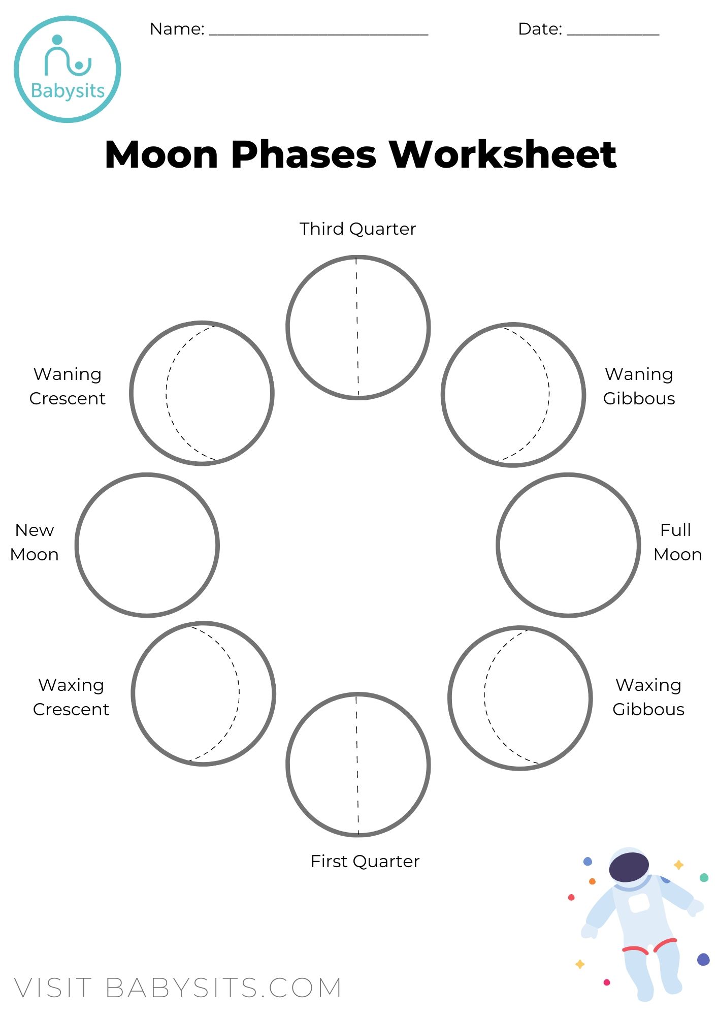 Phases of the moon space crafts for kids with moon phases worksheet