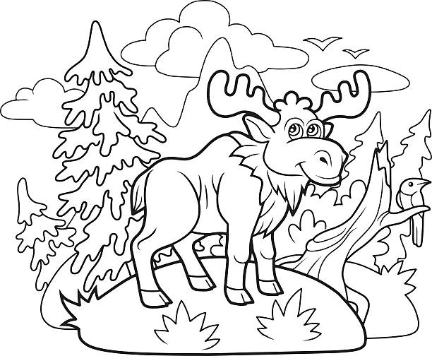 Cartoon moose for a coloring book stock illustrations royalty