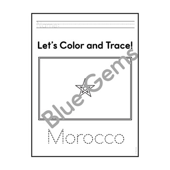 Morocco posters trace color sheets morocco flag printable coloring sheets