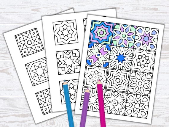 Mosaic tile coloring pages adult coloring page moroccan tile zen coloring pages islamic design printable pdf instant download