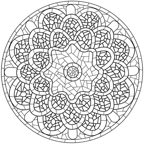 Mandala with mosaic pattern coloring page free printable coloring pages