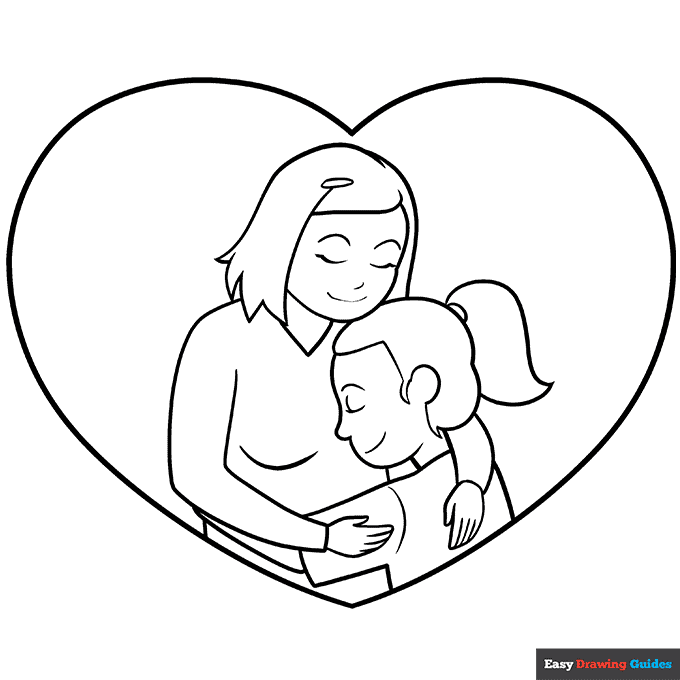 Mother and daugther coloring page easy drawing guides