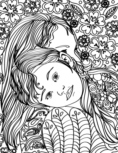 Free printable mother daughter hugging adult coloring page â miniature masterminds