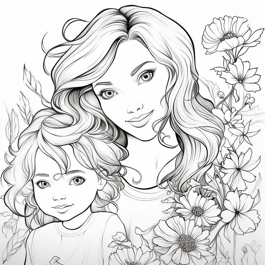 Mommy and daughter coloring pages