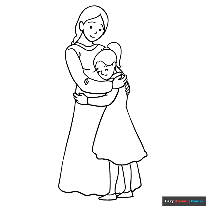 Mother hugging a daughter coloring page easy drawing guides