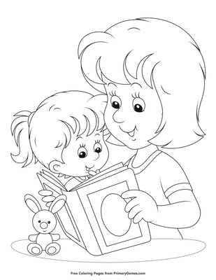 Mom reading book to daughter coloring page â free printable pdf from